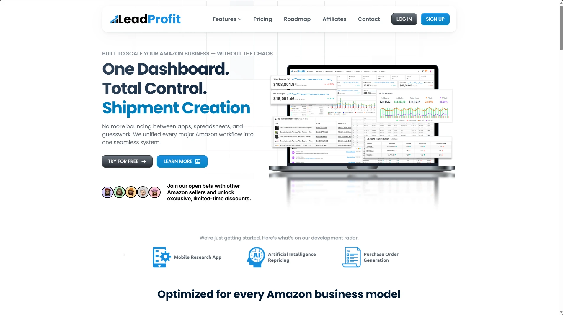 LeadProfit homepage screenshot